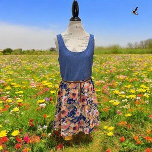 Lily Rose Blue & Peach Lace & Floral Sleeveless Sundress Belted Juniors Sz XL